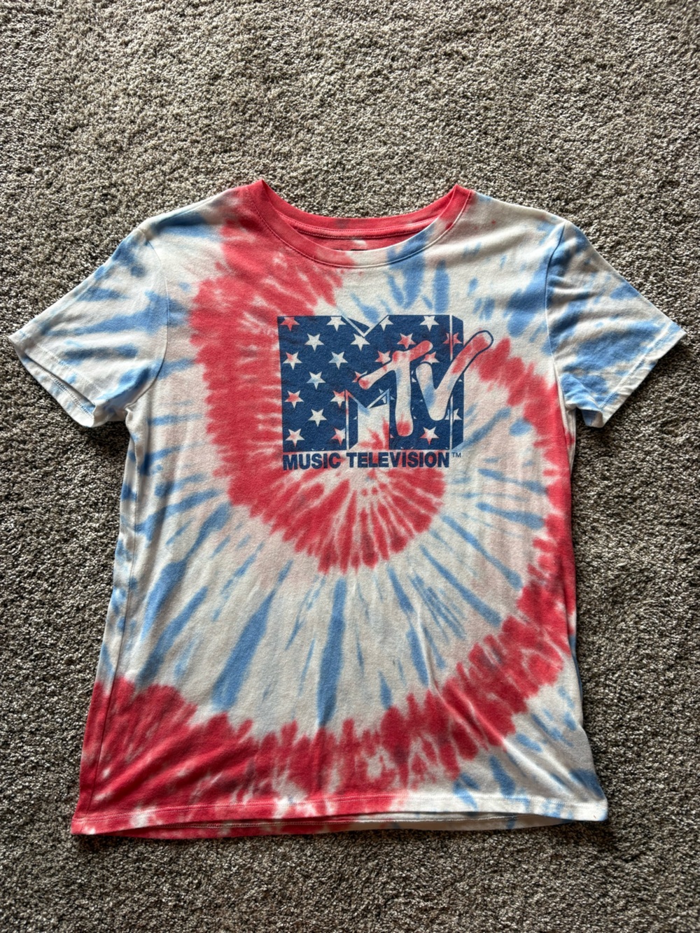 MTV Red, Blue & White Tie-Dye Short Sleeve Tee